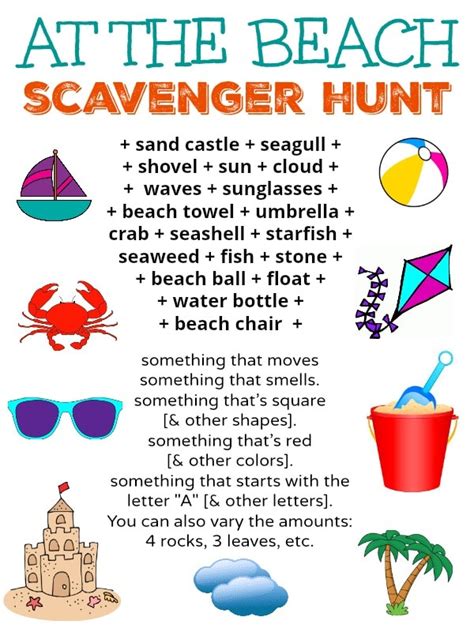 Free Beach Scavenger Hunt Printable Sheets