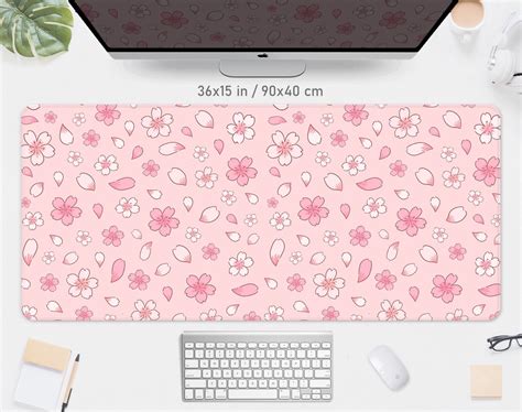 Cherry Blossom Desk Mat Kawaii Pink Mousepad Cute Pastel Anime