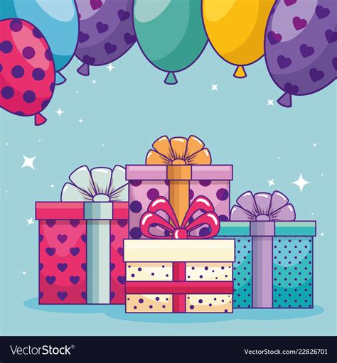 Happy birthday with presents gifts and balloons Vector Image