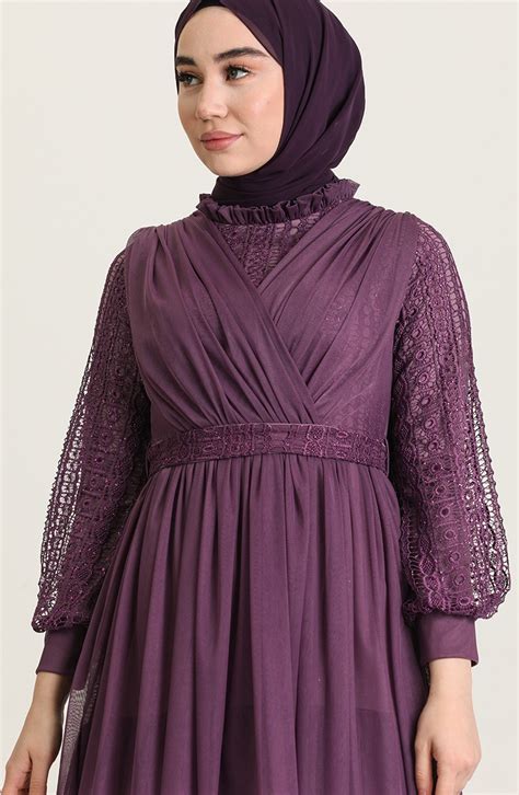 Violet Hijab Evening Dress Sefamerve