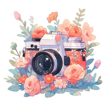 Camera Floral Illustration Camera Flowers Photography Png