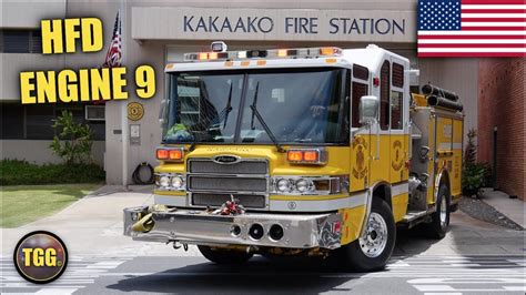 Hawaii Honolulu Fire Dept Engine Responding From Kakaako Fire