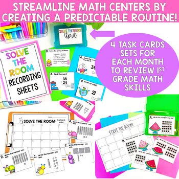 Math Task Cards First Grade Solve The Room Center Yearlong Bundle