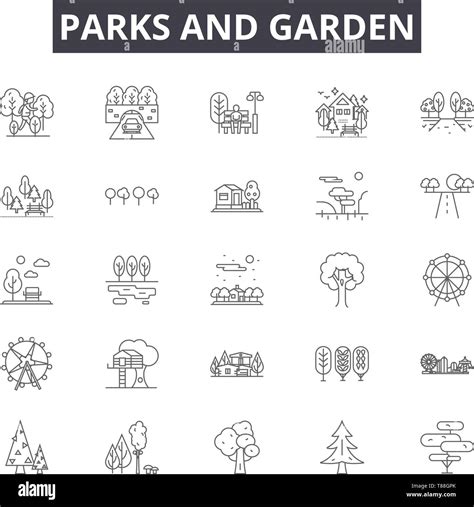 Parks And Garden Line Icons Signs Vector Set Outline Concept Linear