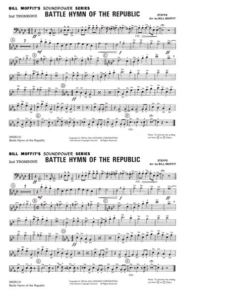 Battle Hymn Of The Republic 2nd Trombone By William Steffe Julia Ward Howe Trombone