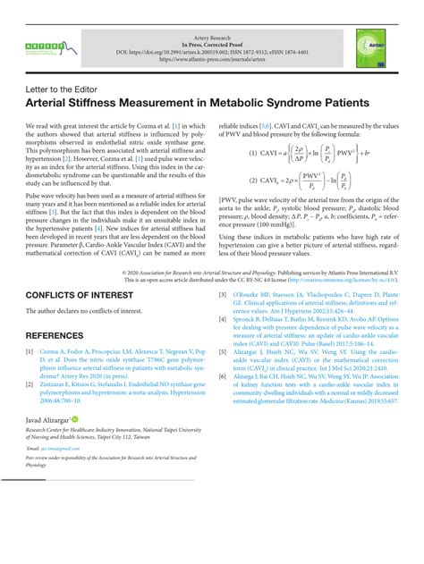 (PDF) Arterial Stiffness Measurement in Metabolic Syndrome Patients