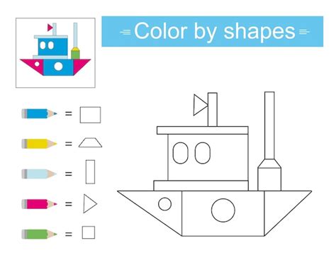 P Ginas Para Colorir Cor Por Formas Vector De Navio De Desenho Animado