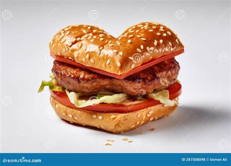 Love At First Bite Heart Shaped Burger On A White Background Ai Stock