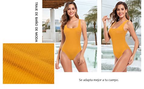 SHEKINI Traje de Baño Una Pieza para Mujer Cuello Baja Deportivo