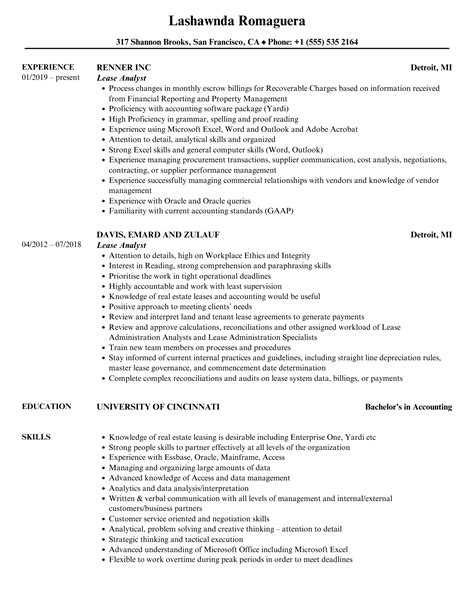 Lease Analyst Resume Samples Velvet Jobs