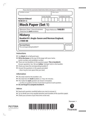 Custom Mock Paper Edexcel Gcse 9 1 History Paper B1 Set 1 Teaching