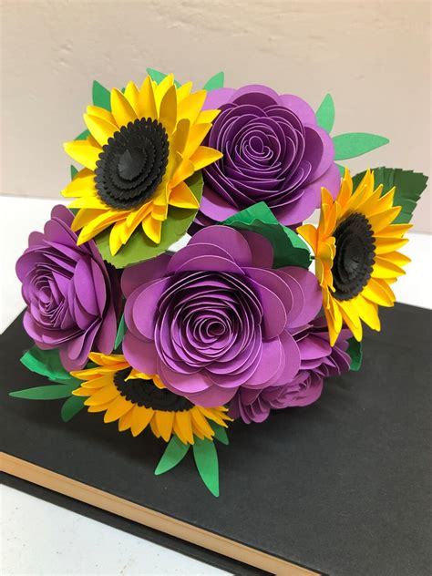 Sunflower And Rose Paper Bouquet Paper Sunflowers Paper Roses Paper Flower Bouquet Paper