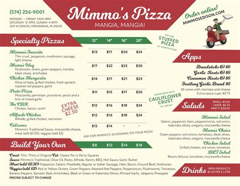 Menu at Mimmo's Pizza pizzeria, Mishawaka