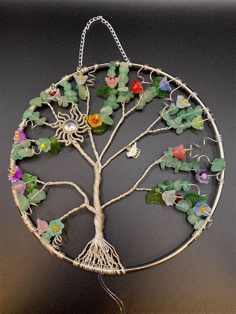 Tree Of Life Suncatcher With Wire Wrapped Multi Colored Semi Precious