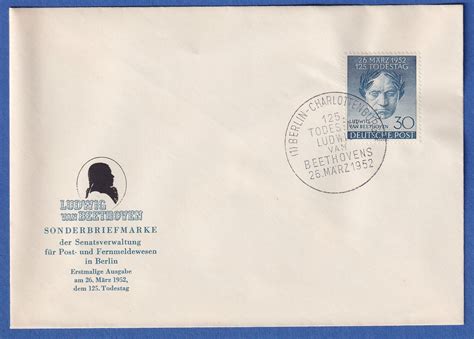 Berlin 1952 125 Todestag Von Ludwig Van Beethoven Mi Nr 87 Amtlicher