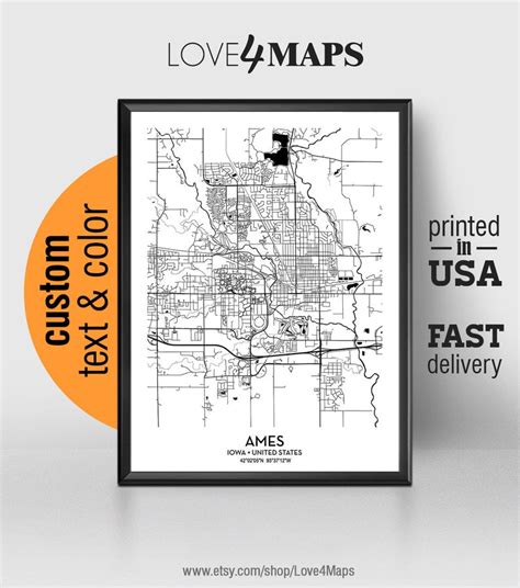 Ames Iowa Map Ames City Print Ames Poster Personalized - Etsy