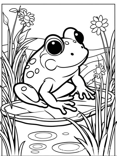 Cute Frog At The Pond Coloring Page For Kids Ai Coloring Pages Generator