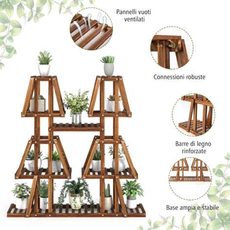 Costway Scaffale Per Piante In Legno Porta Piante A Ripiani Con