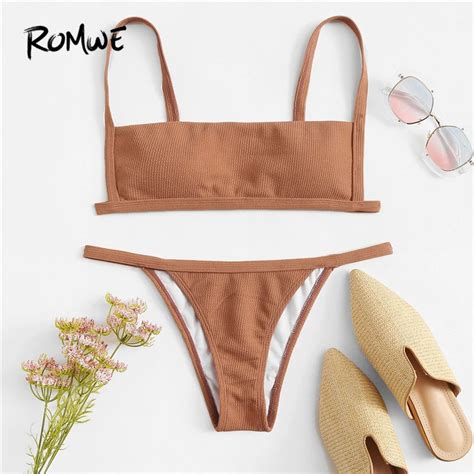 Buy Romwe Sport Brown Rib Wireless Camis Bikini Top