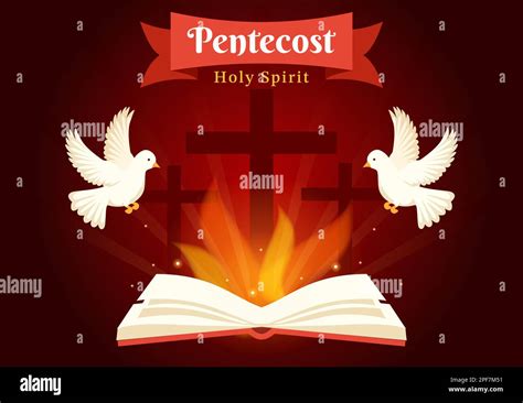 Pentecost Sunday Illustration With Flame And Holy Spirit Dove In