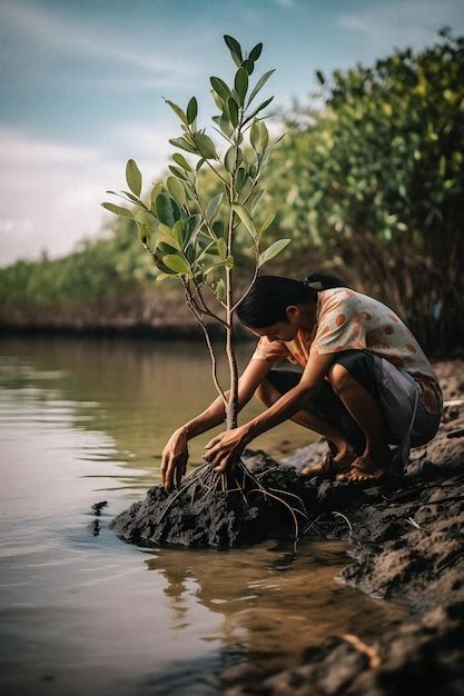 Plantando manguezais para a conservação do meio ambiente e restauração