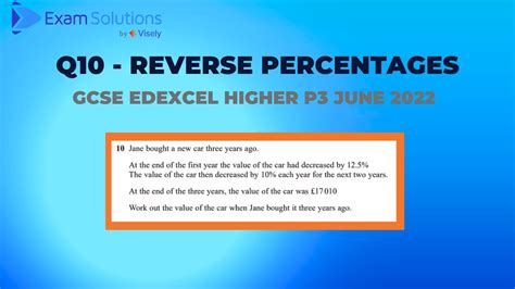 GCSE Edexcel June 2022 Higher Paper 3 Q10 Reverse Percentages