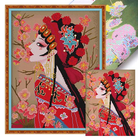 Chinese Peking Opera Hua Dan 11CT 50 65CM Stamped Cross Stitch