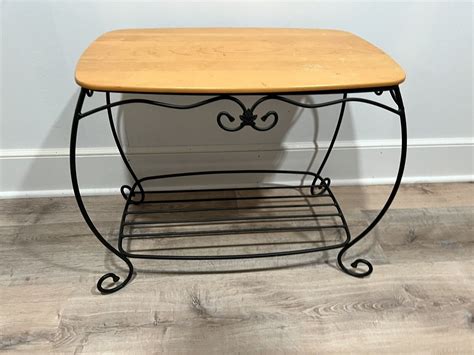 Longaberger Wrought Iron HOPE Chest Side Table Stand With Wood Shelf