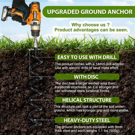 IMMERROT 6 PCS 15.3 Inch Ground Anchors Heavy Duty for High Winds Screw