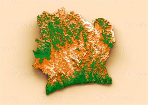 Ivory Coast map with the flag Colors Green and yellow Shaded relief map