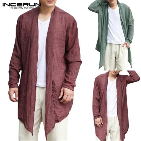 INCERUN 2018 Men Trench Coat Long Cardigan Loose Long Sleeve Vintage