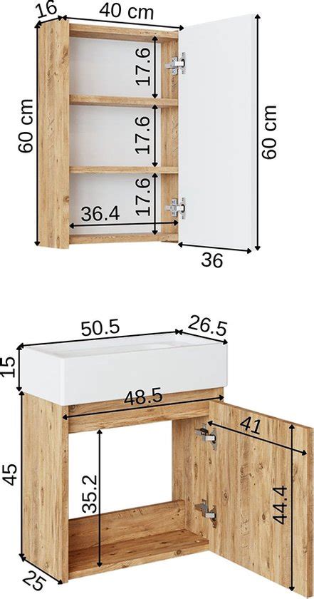 Mini Badkamermeubel Cm Delig Met Keramisch Wastafel Eiken Bol