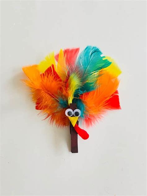 Clothespin Turkey with Feathers Thanksgiving Kids Craft