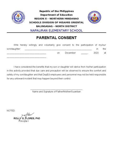 Parental Consent Republic Of The Philippines Department Of Education