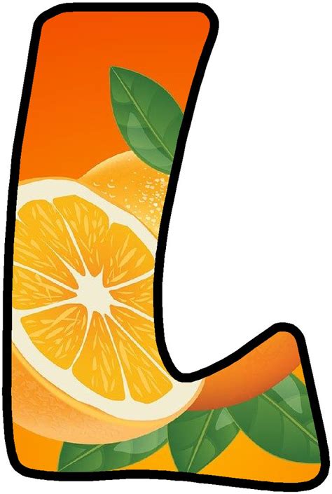 The Letter L Is Made Up Of Sliced Oranges And Green Leaves On An Orange