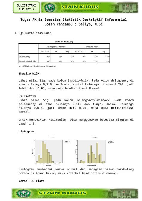 DOCX SPSS Uji Normalitas Data Korelasi Regresi Validitas