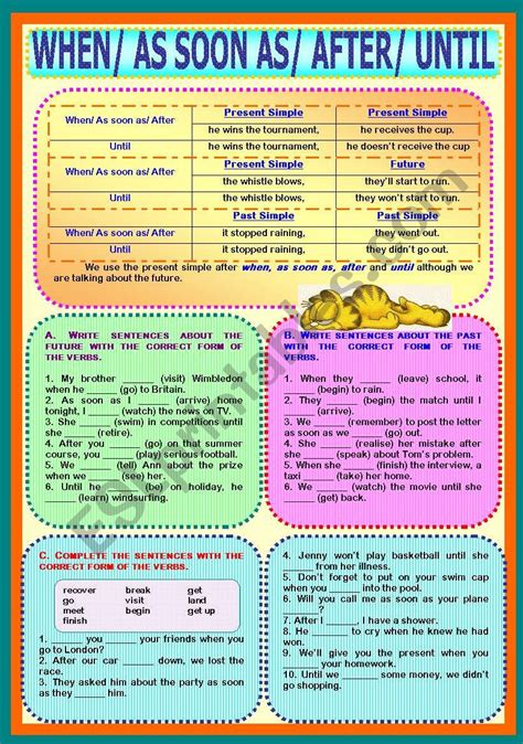 Time Clauses When As Soon As After Until Esl Worksheet By Paulaesl