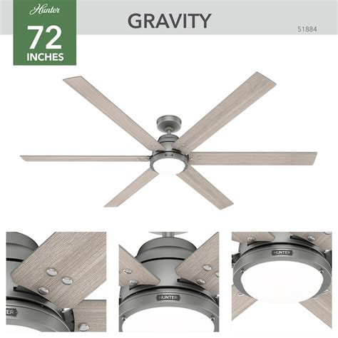 Hunter Gravity Simpleconnect 72 In Matte Silver Integrated Led Indoor Smart Ceiling Fan With