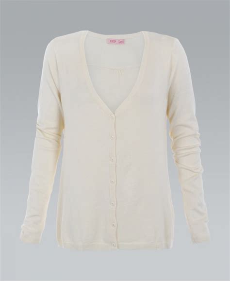 Krisp Fine Soft Knit V Neck Cream Cardigan Sale From Krisp Clothing Uk