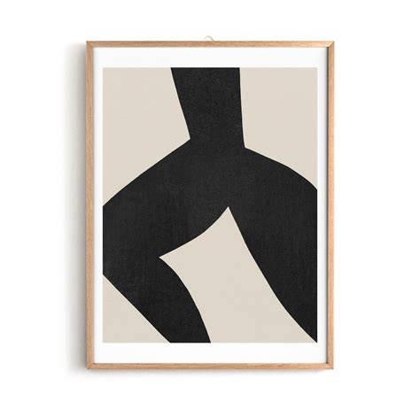 Printable Abstract Male Nude In Black Beige Colors Mid Century