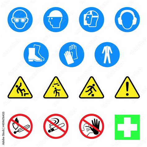 Workplace hazard warning signs. Workplace safety sign, symbols Stock ...