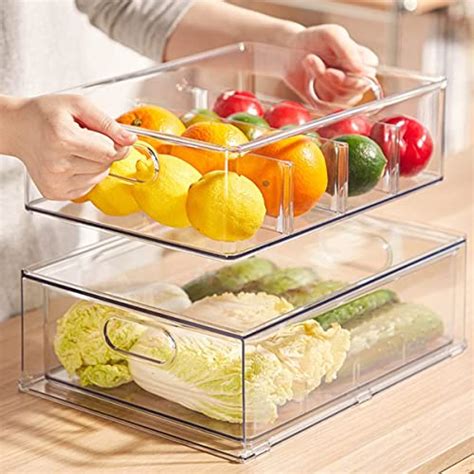 Mano Fridge Drawer Pull Out Stackable Bins With Handle Clear