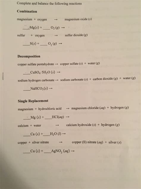 Solved Complete And Balance The Following Reactions Chegg