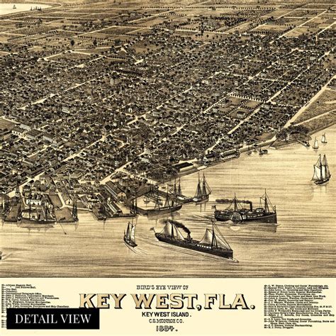 1884 Map of Key West Florida Vintage Key West Poster History Map of Key ...