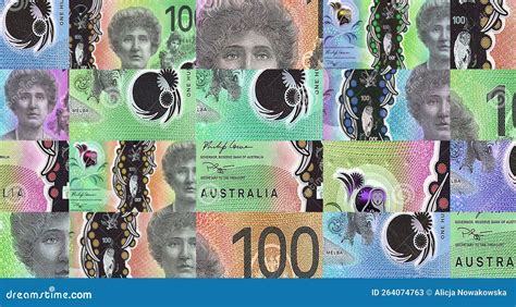 Australian Dollar 100 Aud Banknotes Abstract Color Mosaic Pattern Stock Illustration