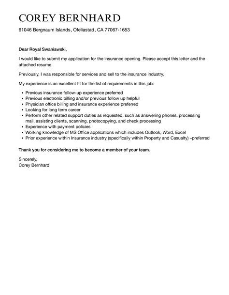 Insurance Cover Letter Velvet Jobs