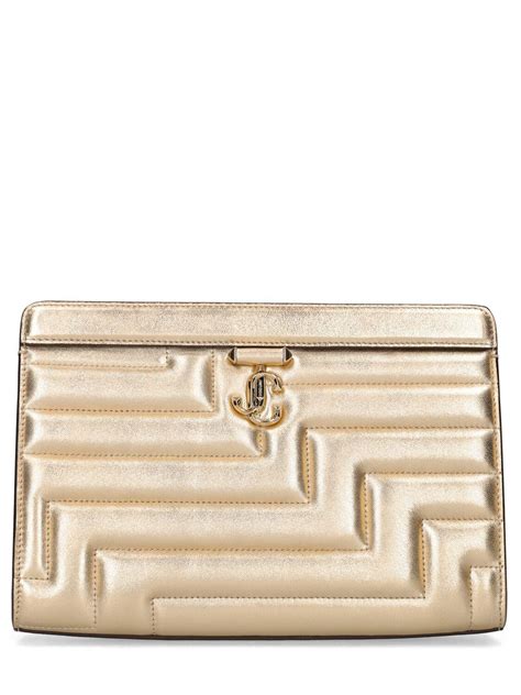 Jimmy Choo Avenue Quilted Metallic Pouch In Natural Lyst