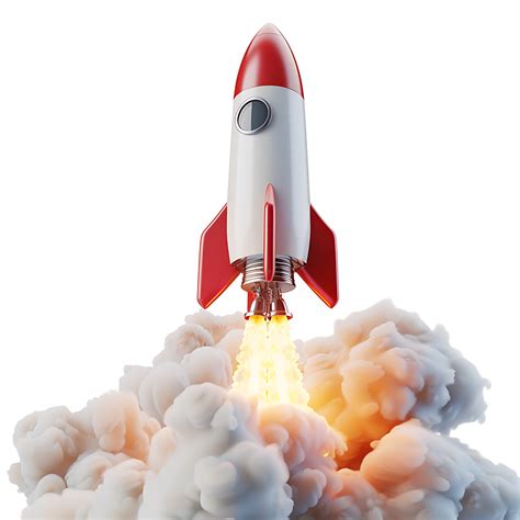 3d render rocket blasting off on isolated transparent background ...