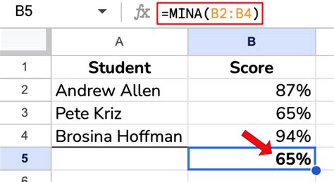 MINA Function - Google Sheets - Sheets Help