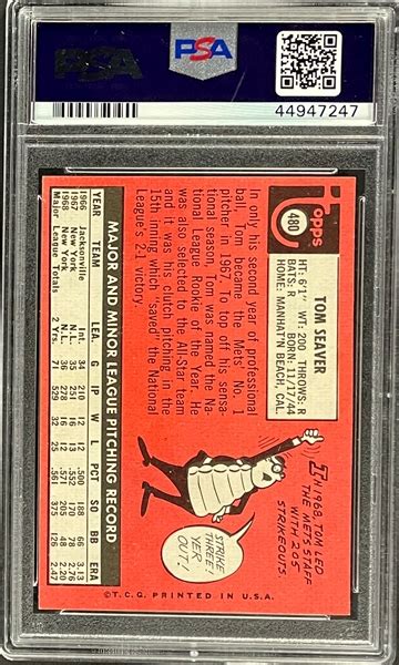 Lot Detail 1969 Topps 480 Tom Seaver PSA MINT 9 ONLY ONE GRADED